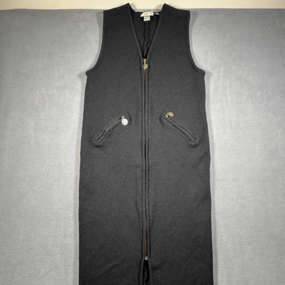 Vintage Nordstrom 100% Merino Wool Full Zip Large Sleeveless Long Black Dress